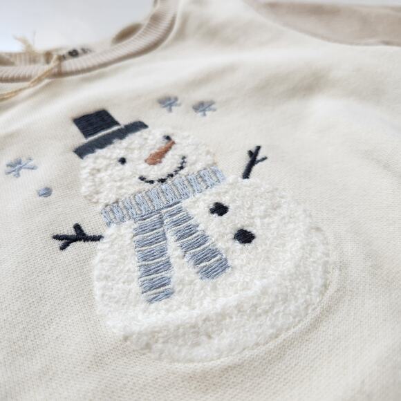 Rabbit + Bear Organic Cotton Infant Snowman Sweatshirt 12M – Cream & Beige NWT - Picture 3 of 11